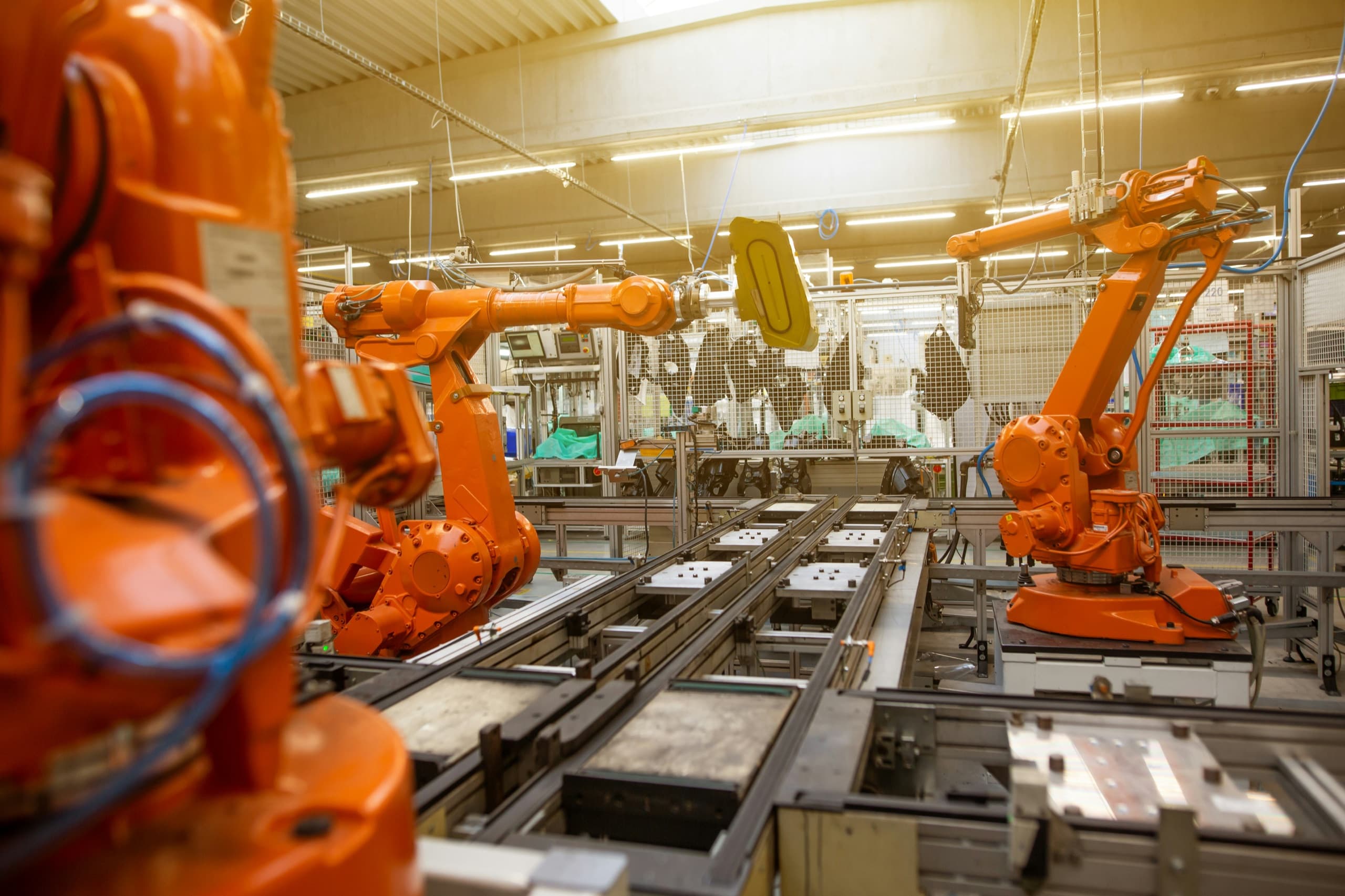 Production line with industrial robots