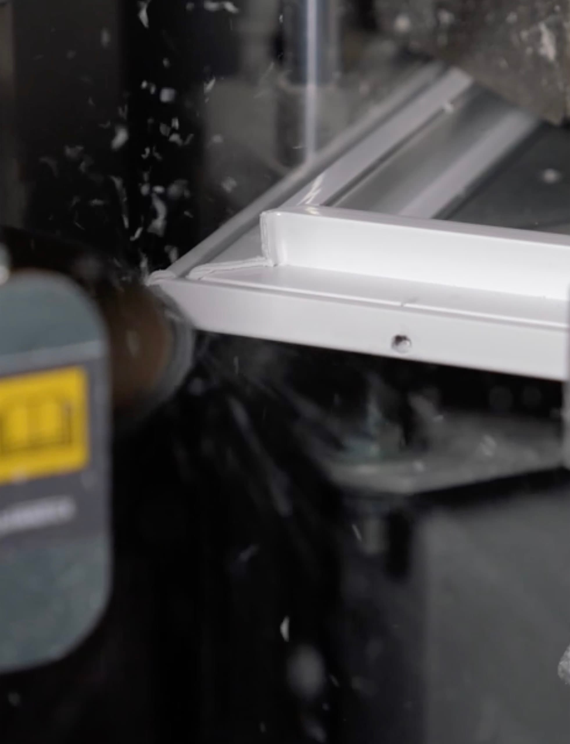A PVC profile being machined